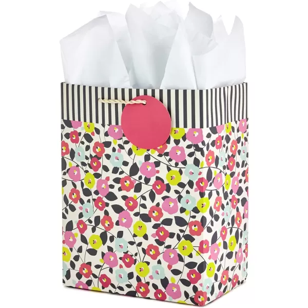 Hallmark 9quot Medium Gift Bag with Tissue Paper Flowers and Stripes for Birthdays Mothers Day Baby Showers Bridal Showers Weddings or Any OccasionMedium Floral