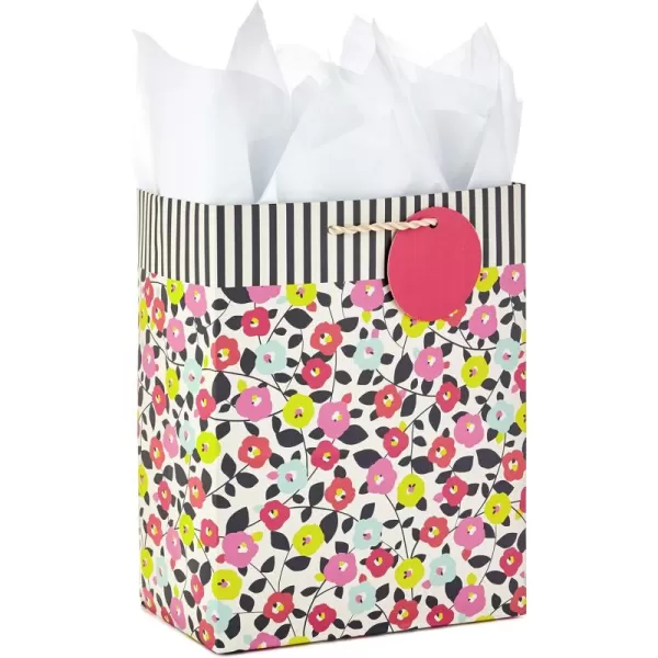 Hallmark 9quot Medium Gift Bag with Tissue Paper Flowers and Stripes for Birthdays Mothers Day Baby Showers Bridal Showers Weddings or Any OccasionMedium Floral