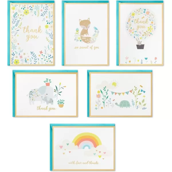 Hallmark Baby Shower Thank You Cards Assortment Animals and Flowers 24 Cards with Envelopes for Baby Boy or Baby Girl Elephant Fox Rabbit