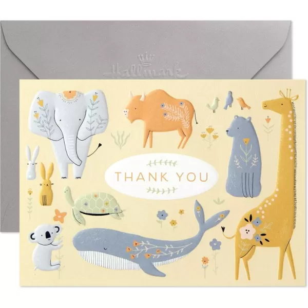 Hallmark Baby Shower Thank You Cards Painted Animals 20 Cards with Envelopes for Baby Boy or Baby Girl