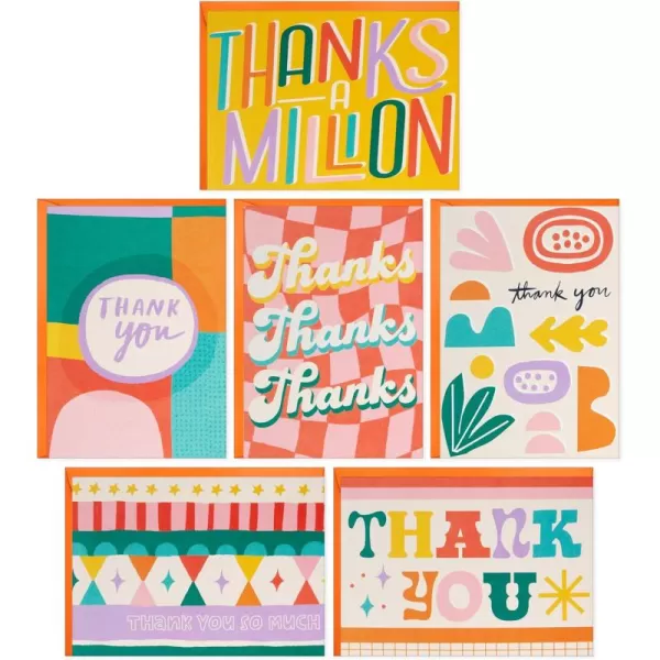 Hallmark Retro Thank You Card Assortment 24 Blank Cards with Envelopes Orange Yellow Green Pink