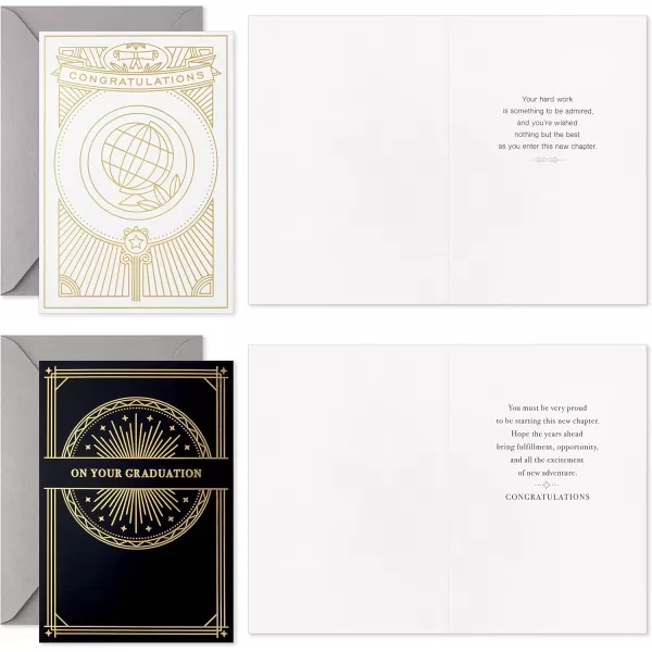 Hallmark Graduation Cards Assortment Gold Foil Neutrals 16 Cards and Envelopes 4 DesignsBlack  Blue  Grey and Gold