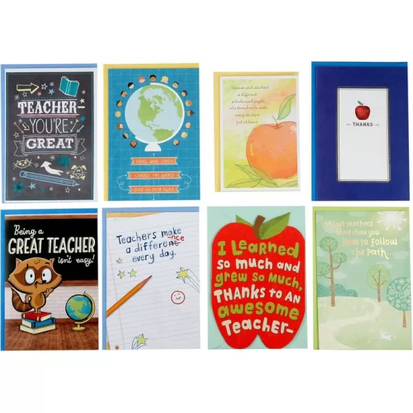 Hallmark Teacher Appreciation Card Assortment for Day Care Preschool Elementary School Graduation or Back to School 8 Cards with Envelopes