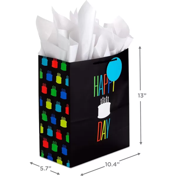 Hallmark 13quot Large Birthday Gift Bags with Tissue Paper 3Pack Black and Neon Rainbow WooHoo for Kids Adults Teens CoworkersYellow  Pink  Blue