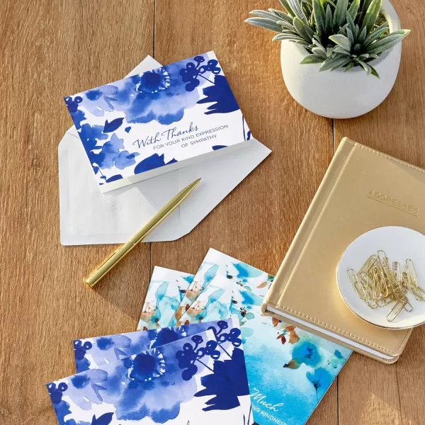 Hallmark Sympathy Thank You Notes 50 Blank Cards with Envelopes Blue Watercolor Flowers