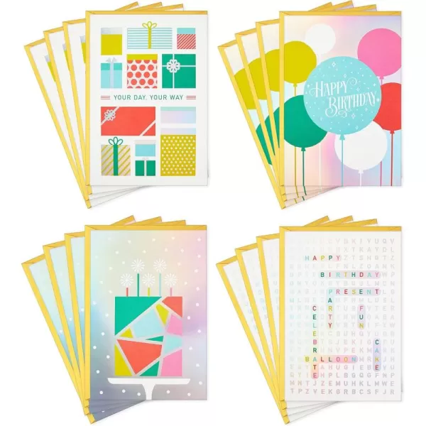 Hallmark Birthday Cards Assortment 16 Cards with Envelopes Gifts Word Search BalloonsGifts  Word Search  Balloons