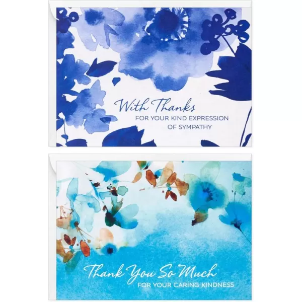 Hallmark Sympathy Thank You Notes 50 Blank Cards with Envelopes Blue Watercolor Flowers