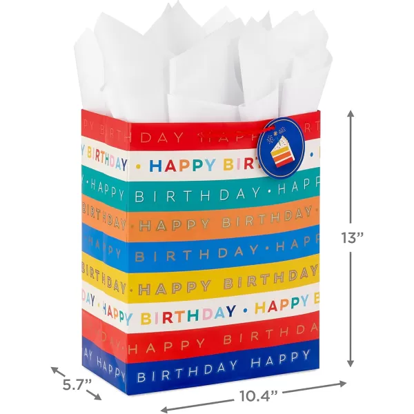 Hallmark 13quot Large Birthday Gift Bag with Tissue Paper and Birthday Card Rainbow Stripes for Kids Adults Coworkers