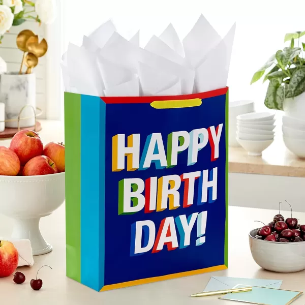 Hallmark 15quot Extra Large Birthday Gift Bag with Tissue Paper quotHappy Birthdayquot Red Blue Yellow Green for Kids Teachers Coworkers Friends