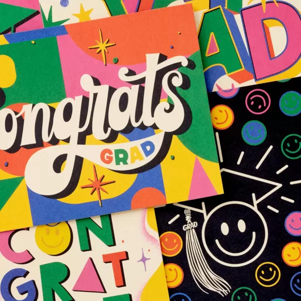 Hallmark Graduation Cards Bulk Assortment Retro Rainbow 36 Blank Cards with Envelopes 6 Designs for High School Kindergarten Middle School College and College GraduatesBright and Bold  Assorted Graduation Cards