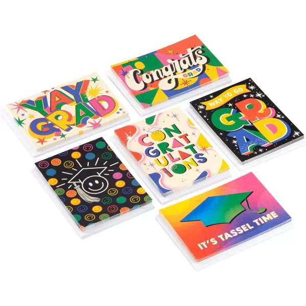 Hallmark Graduation Cards Bulk Assortment Retro Rainbow 36 Blank Cards with Envelopes 6 Designs for High School Kindergarten Middle School College and College GraduatesBright and Bold  Assorted Graduation Cards