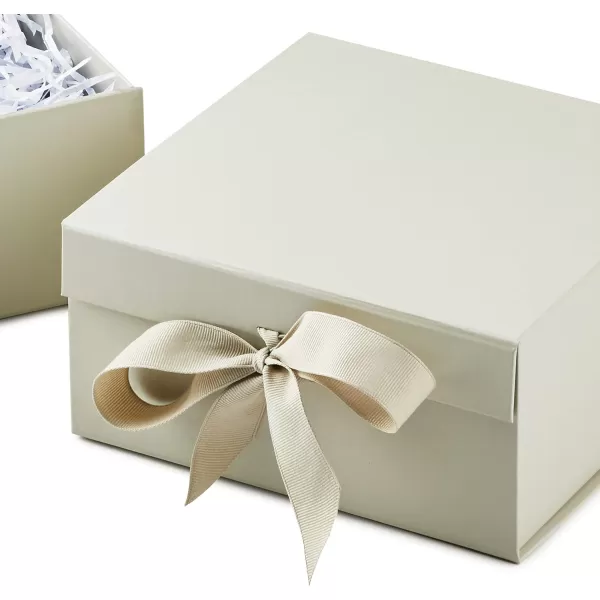 Hallmark Medium Gift Boxes with Bow and Shredded Paper Fill Pack of 2 Antique White 8 inch Box for Weddings Bridal Showers Graduations Birthdays Bridesmaids Gifts All OccasionPearl White