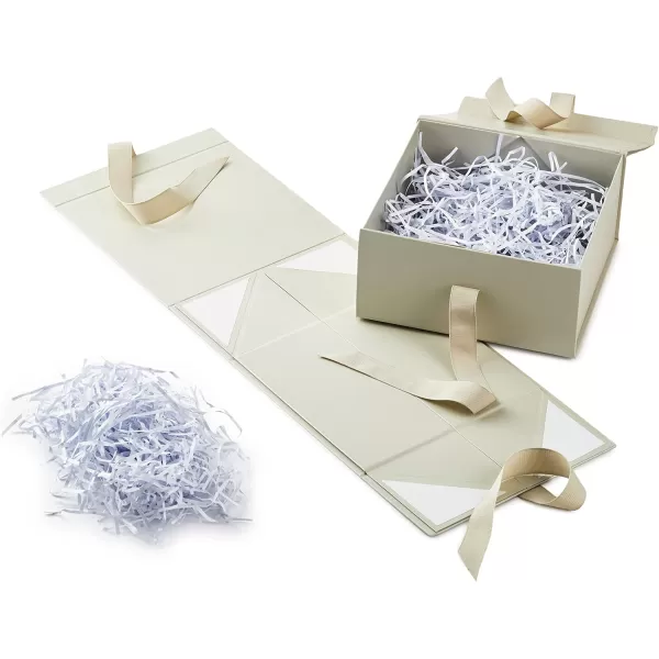 Hallmark Medium Gift Boxes with Bow and Shredded Paper Fill Pack of 2 Antique White 8 inch Box for Weddings Bridal Showers Graduations Birthdays Bridesmaids Gifts All OccasionPearl White