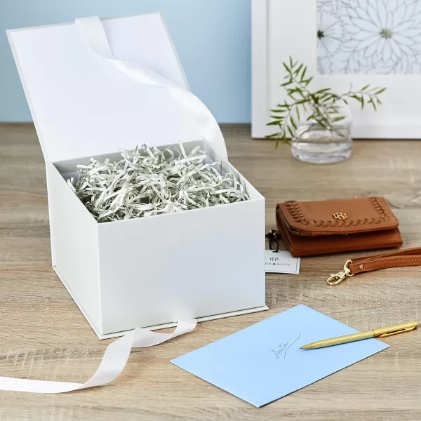 Hallmark Medium Gift Boxes with Bow and Shredded Paper Fill Pack of 2 Antique White 8 inch Box for Weddings Bridal Showers Graduations Birthdays Bridesmaids Gifts All OccasionWhite