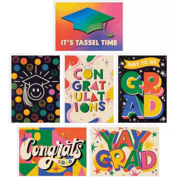 Hallmark Graduation Cards Bulk Assortment Retro Rainbow 36 Blank Cards with Envelopes 6 Designs for High School Kindergarten Middle School College and College GraduatesBright and Bold  Assorted Graduation Cards