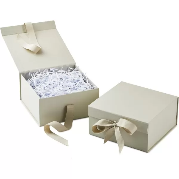 Hallmark Medium Gift Boxes with Bow and Shredded Paper Fill Pack of 2 Antique White 8 inch Box for Weddings Bridal Showers Graduations Birthdays Bridesmaids Gifts All OccasionPearl White