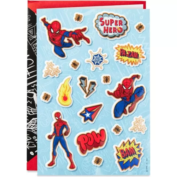 Hallmark Signature Marvel Birthday Card with Stickers SpiderManLight Blue