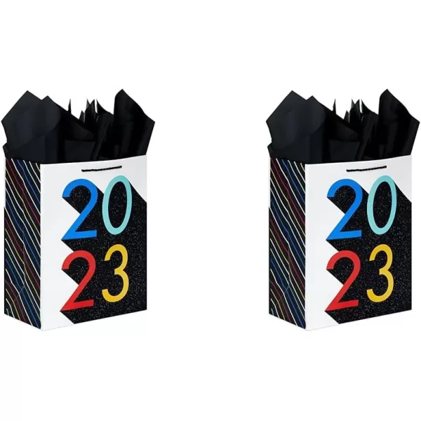 Hallmark 13quot Large Graduation Gift Bag with Tissue Paper 2024 Rainbow with Black Glitter for High School College Kindergarten 8th Grade and MoreBlack  Red