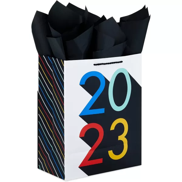 Hallmark 13quot Large Graduation Gift Bag with Tissue Paper 2024 Rainbow with Black Glitter for High School College Kindergarten 8th Grade and MoreBlack  Red