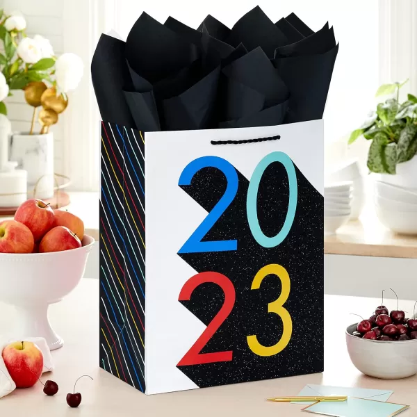 Hallmark 13quot Large Graduation Gift Bag with Tissue Paper 2024 Rainbow with Black Glitter for High School College Kindergarten 8th Grade and MoreBlack  Red