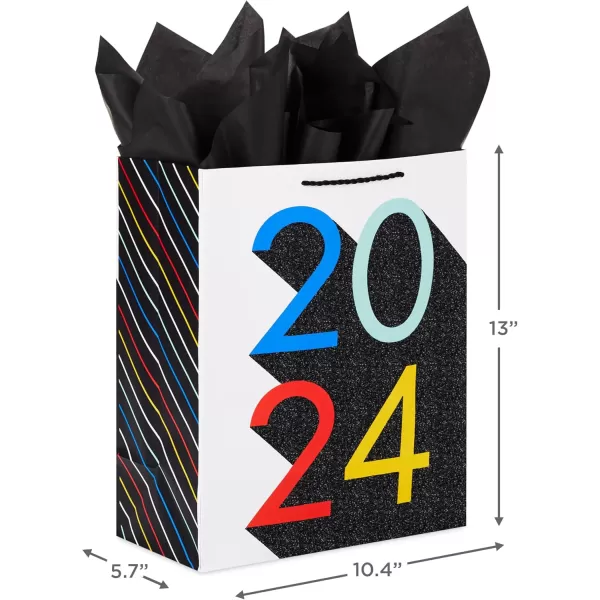 Hallmark 13quot Large Graduation Gift Bag with Tissue Paper 2024 Rainbow with Black Glitter for High School College Kindergarten 8th Grade and MoreBlue  Green  Red  Yellow