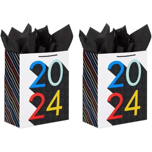 Hallmark 13quot Large Graduation Gift Bag with Tissue Paper 2024 Rainbow with Black Glitter for High School College Kindergarten 8th Grade and MoreBlue  Green  Red  Yellow