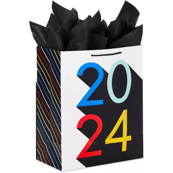 Hallmark 13quot Large Graduation Gift Bag with Tissue Paper 2024 Rainbow with Black Glitter for High School College Kindergarten 8th Grade and MoreBlue  Green  Red  Yellow