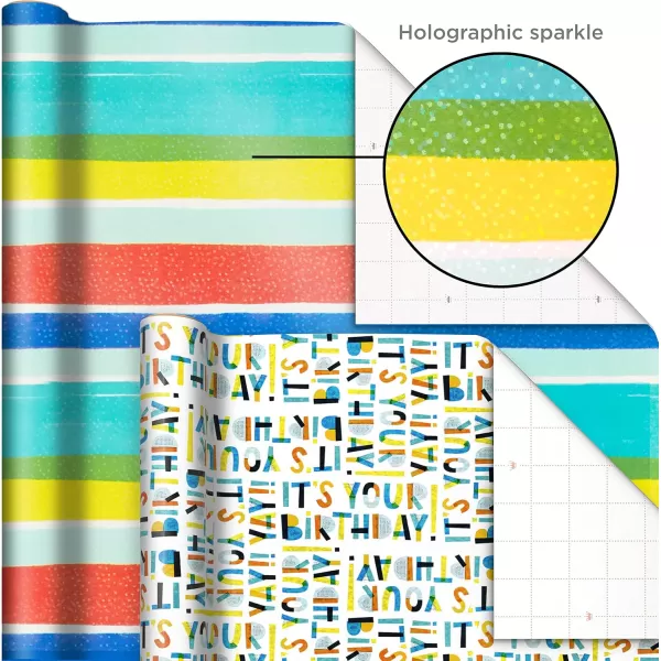 Hallmark Colorful Wrapping Paper Bundle with Cutlines on Reverse 6 Rolls 110 Square Feet Total Llamas Zebras Cupcakes Holographic Stripes Polka Dots for Birthdays Kids Parties Back to School