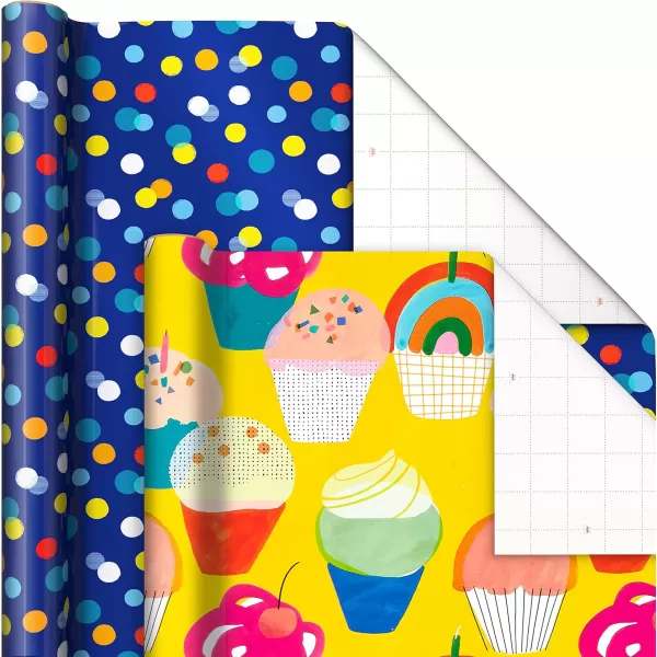 Hallmark Colorful Wrapping Paper Bundle with Cutlines on Reverse 6 Rolls 110 Square Feet Total Llamas Zebras Cupcakes Holographic Stripes Polka Dots for Birthdays Kids Parties Back to School