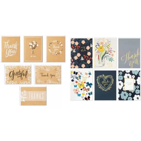 Hallmark Thank You Cards Assortment Rustic Kraft 48 Thank You Notes with EnvelopesThank You Card  Foil Hearts and Flowers