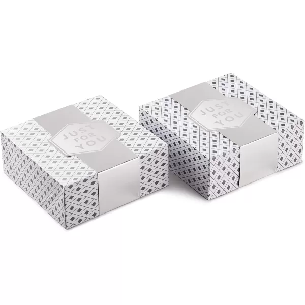 Hallmark 10quot Large Gift Boxes with Wrap Bands 2Pack Silver and White quotJust For Youquot for Weddings Graduations Christmas Birthdays Wrapped Treats and CookiesSilver  White