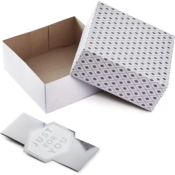 Hallmark 10quot Large Gift Boxes with Wrap Bands 2Pack Silver and White quotJust For Youquot for Weddings Graduations Christmas Birthdays Wrapped Treats and CookiesSilver  White