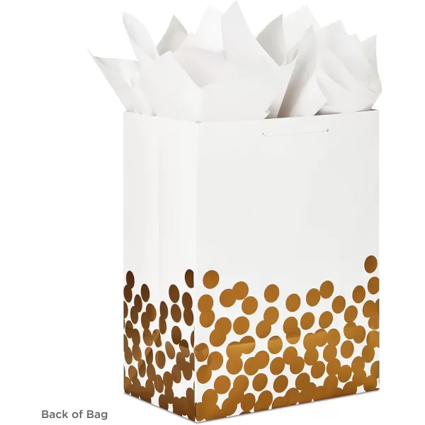 Hallmark 17quot Extra Large Gift Bag with Tissue Paper White with Gold Polka Dots for Christmas Hanukkah Weddings Engagements Bridal Showers Graduations Retirements Birthdays Valentines DayWhite and Gold Dots