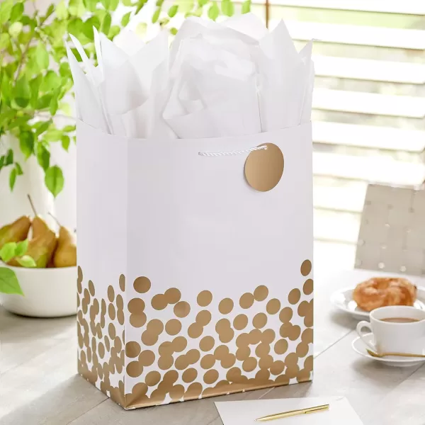 Hallmark 17quot Extra Large Gift Bag with Tissue Paper White with Gold Polka Dots for Christmas Hanukkah Weddings Engagements Bridal Showers Graduations Retirements Birthdays Valentines DayWhite and Gold Dots