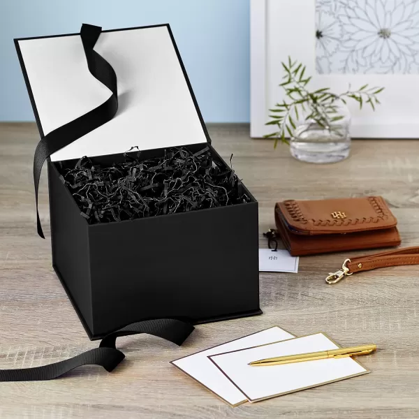 Hallmark 8quot Medium Black Gift Boxes with Wrap Bands 3 Boxes 3 Wrap Bands for Weddings Bridal Parties Groomsmen Gifts Valentines Day Graduations Wrapped Treats and CookiesBlack