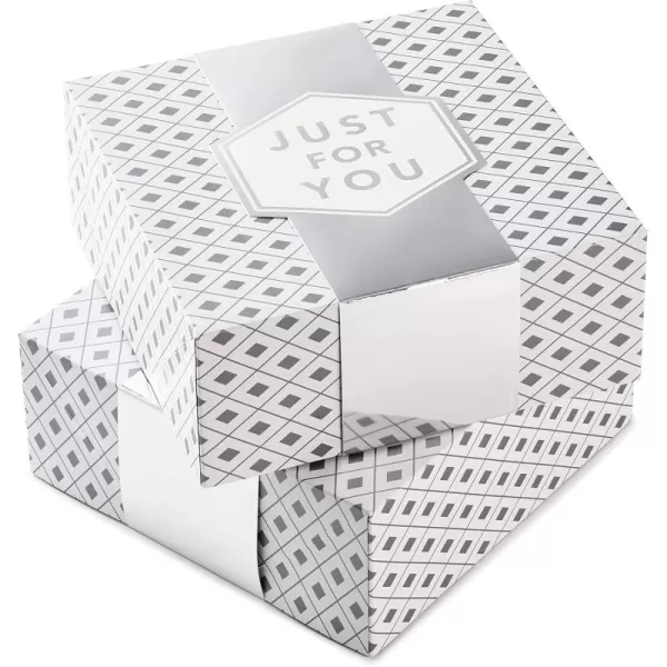 Hallmark 10quot Large Gift Boxes with Wrap Bands 2Pack Silver and White quotJust For Youquot for Weddings Graduations Christmas Birthdays Wrapped Treats and CookiesSilver  White