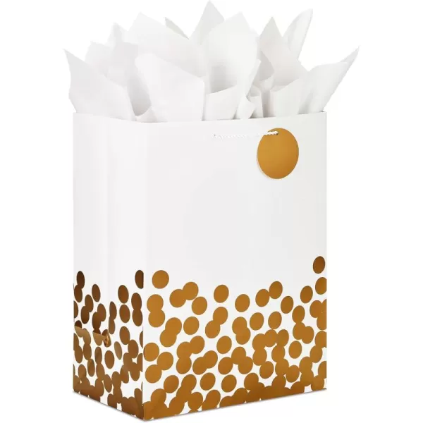 Hallmark 17quot Extra Large Gift Bag with Tissue Paper White with Gold Polka Dots for Christmas Hanukkah Weddings Engagements Bridal Showers Graduations Retirements Birthdays Valentines DayWhite and Gold Dots