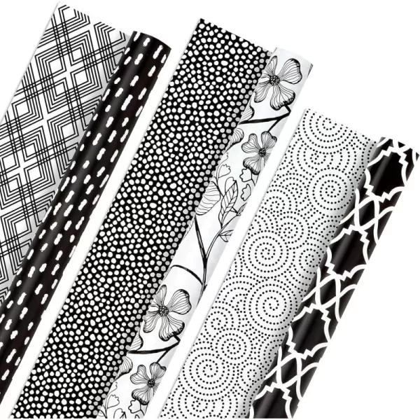 Hallmark Black and White Wrapping Paper Rolls for Graduation Birthday Baby Shower Wedding All Occasion  Floral Polka Dots ampamp Geometric Gift Wrap Paper Set of 3 Reversible Rolls 75 sq ft ttlBlack  White