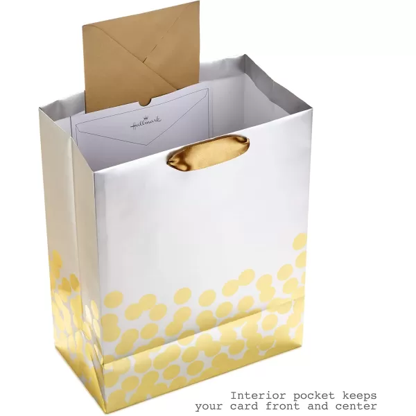 Hallmark 13quot Large Gift Bag with Tissue Paper Gold Foil Dots on Silver for Graduations Engagements Bridal Showers Weddings Valentines Day Holidays Christmas Any OccasionGold Foil Dots