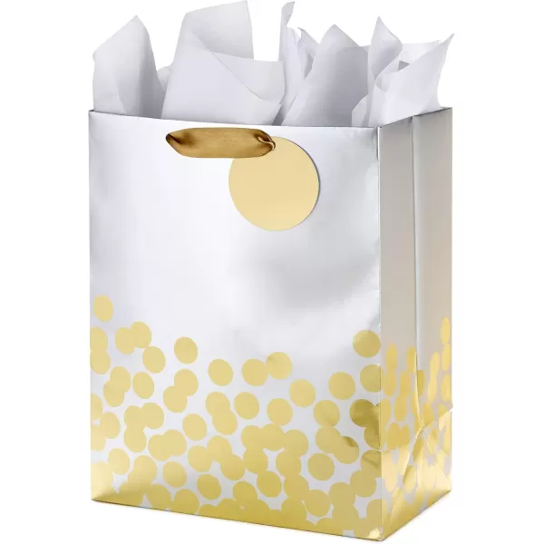 Hallmark 13quot Large Gift Bag with Tissue Paper Gold Foil Dots on Silver for Graduations Engagements Bridal Showers Weddings Valentines Day Holidays Christmas Any OccasionGold Foil Dots