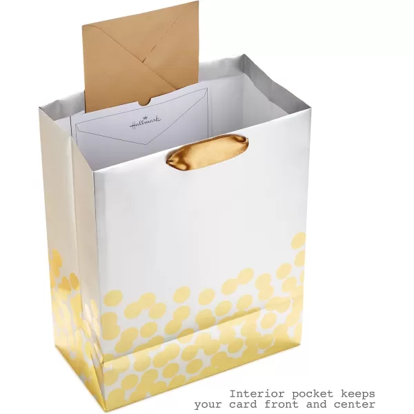 Hallmark 13quot Large Gift Bag with Tissue Paper Gold Foil Dots on Silver for Graduations Engagements Bridal Showers Weddings Valentines Day Holidays Christmas Any OccasionGold Foil Dots