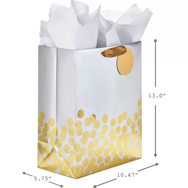 Hallmark 13quot Large Gift Bag with Tissue Paper Gold Foil Dots on Silver for Graduations Engagements Bridal Showers Weddings Valentines Day Holidays Christmas Any OccasionGold Foil Dots