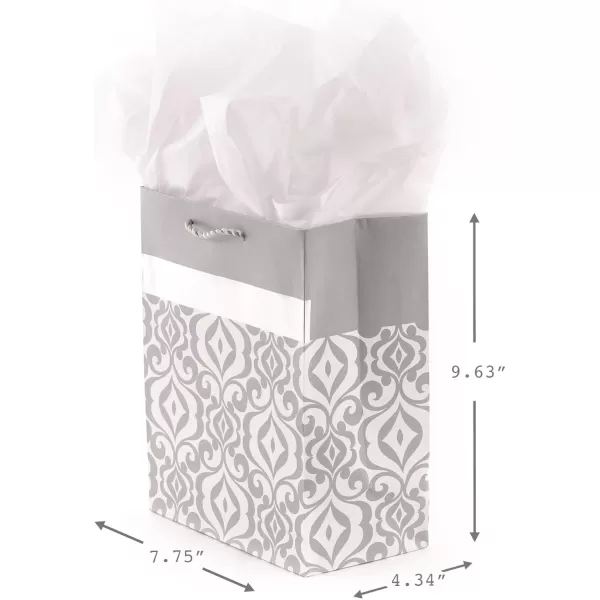 Hallmark 13quot Large Gift Bag with Tissue Paper Gold Foil Dots on Silver for Graduations Engagements Bridal Showers Weddings Valentines Day Holidays Christmas Any OccasionSilver scroll