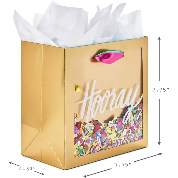 Hallmark Signature 7quot Medium Gift Bag with Tissue Paper Hooray Gold with Pink Teal Purple Confetti for Bridal Showers Graduations Retirements and More