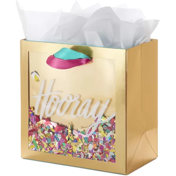 Hallmark Signature 7quot Medium Gift Bag with Tissue Paper Hooray Gold with Pink Teal Purple Confetti for Bridal Showers Graduations Retirements and More