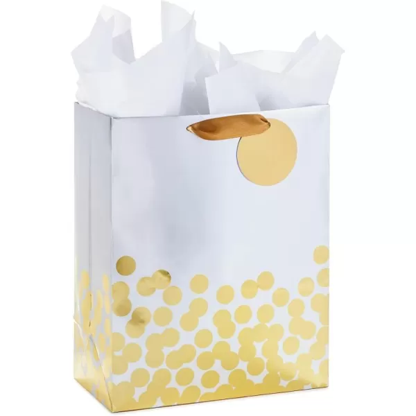 Hallmark 13quot Large Gift Bag with Tissue Paper Gold Foil Dots on Silver for Graduations Engagements Bridal Showers Weddings Valentines Day Holidays Christmas Any OccasionGold Foil Dots