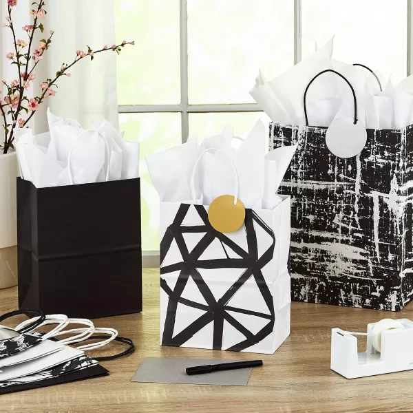 Hallmark Assorted Black and White Gift Bags 8 Bags 4 Medium 9quot 4 Large 13quot for Weddings Graduations Retirements Valentines Day HalloweenBlack and White Bags