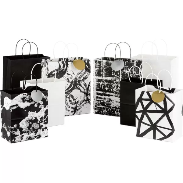 Hallmark Assorted Black and White Gift Bags 8 Bags 4 Medium 9quot 4 Large 13quot for Weddings Graduations Retirements Valentines Day HalloweenBlack and White Bags