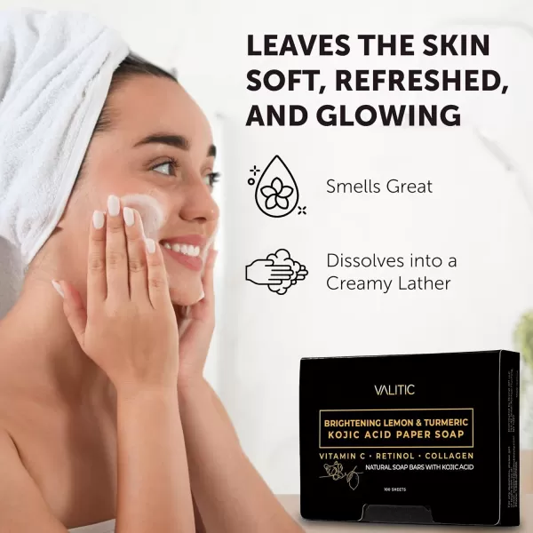 VALITIC Brightening Lemon Turmeric Kojic Acid Paper Bar Soap 011 Ounces Pack of 1  Vitamin C Retinol Collagen Hyaluronic Acid Vitamin E Shea Butter Castile Olive Oil2 Pack