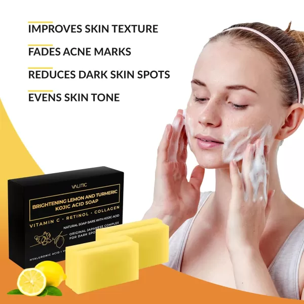 VALITIC Brightening Lemon ampamp Turmeric Kojic Acid Soap with Vitamin C Retinol Collagen  Original Japanese Complex Infused with Hyaluronic Acid Vitamin E Shea Butter Castile Olive Oil 2 Pack4 Pack